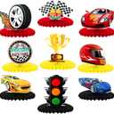 Inbagi 9 Pieces Race Car Party Decorations Race Car Honeycomb Centerpieces Party Table Decor Double-Sided Photo Booth Props for Birthday Supplies