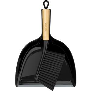 MR.SIGA Dustpan and Brush Set, Portable Cleaning Brush and Dustpan Combo with Bamboo Handle, Black, 1 Set