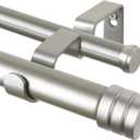 TONIAL1 Inch Double Curtain Rods 140 to 195 Inches, Heavy Duty Decorative Long Drapery Rod for Windows 128 to 190 Inches (5.75 to11.7 ft) with Classic Cap Finial, Antique Silver