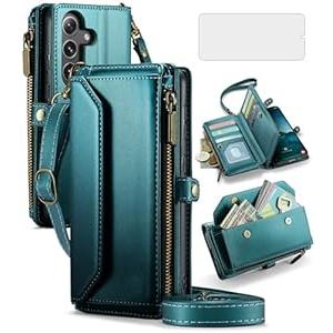 Asuwish Phone Case for Samsung Galaxy S25 5G Zipper Wallet Cover with Tempered Glass Screen Protector and Leather Flip RFID Blocking Credit Card Holder Cell Accessories S 25 25S G5 Women Girls Green