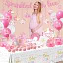 Baby Sprinkle Decorations for Girl, Sprinkled with Love Baby Shower Supplies Donut Plates Napkins Cups Tablecloth Banner Cake Topper, Honeycomb Centerpieces for Pink Donut Baby Shower Decorations