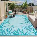 Uphome Coastal Outdoor Rug Waterproof 8x10, Reversible Ocean Beach Theme Patio Plastic Straw Rugs, RV Camping Outside Carpet Mat for Pool Back Yard Deck Picnic, 8 x 10 ft