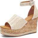 Women's Wedge Platform Espadrille Sandals Braided Open Square Toe Ankle Buckle Strappy Cork Sole Summer Shoes