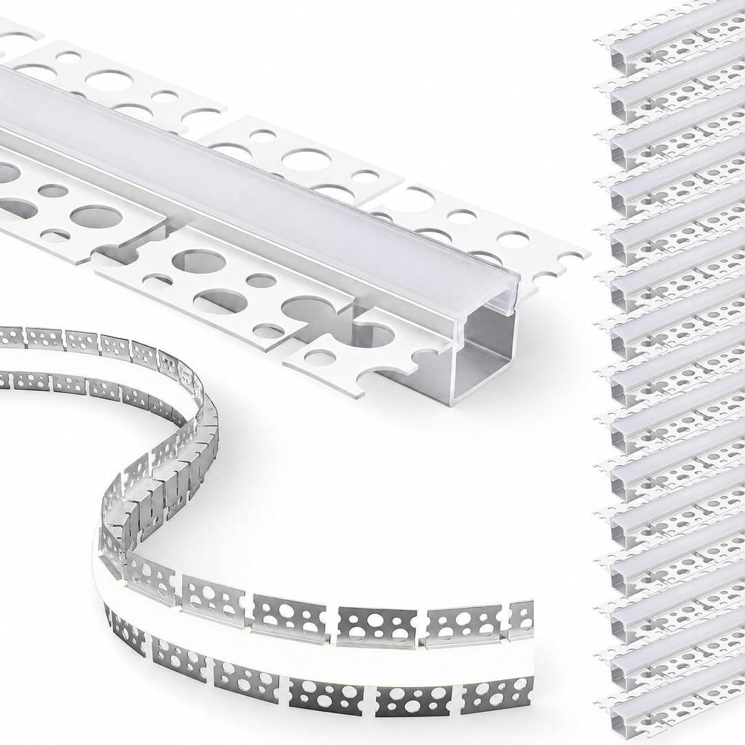 15 Pack Flexible Recessed Double-edge Plaster-in LED Channel 3.3 Ft/1 Meter