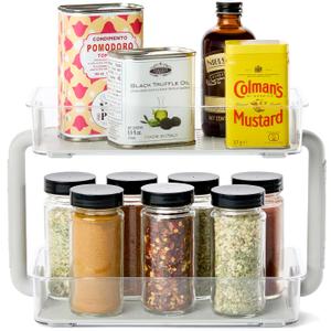 madesmart Two Level Spice Organizer-Cabinet Collection Maximizes Vertical Space, Removable Soft-Grip Lining, Dual Handles &BPA-Free, Small, Grey (1 Count (Pack of 1), Premiumgray)