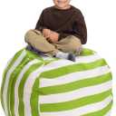 Creative QT Easy Clean Beanbag Cover - Large, Green/White Striped - Beanbag Toy Storage & Stuffed Animal Storage - Giant Bean Bag Chair for Toddlers & Kids