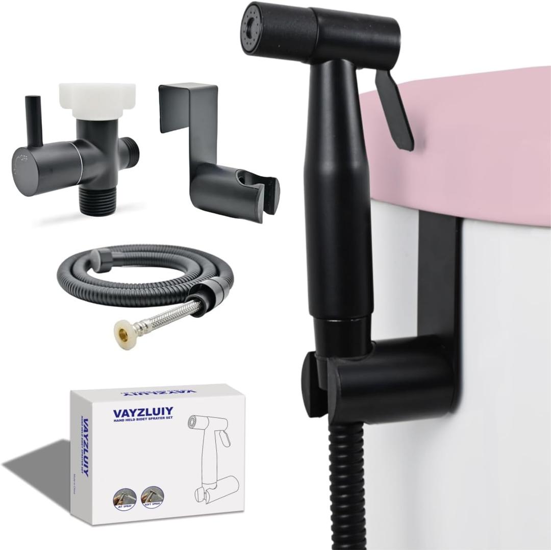 Handheld Toilet Bidet Sprayer for Toilet-Adjustable Water Pressure Control with Bidet Hose for Feminine Wash, Stainless Steel Brushed Nickel Cloth Diaper for Baby Wash (Matte Black, 1)
