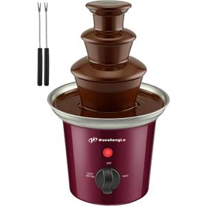 WanshengLe 3-Tier Mini Chocolate Fountain, 18oz Small Stainless Steel Chocolate Fondue Fountain, Detachable Chocolate Fondue Machine for Party Night, Dip Strawberries - Burgundy