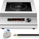 5000W 240V Commercial Induction Cooktop, High Power Induction Electric Stove, Countertop Burner with Press/Knob Controller, LED Strip Display (with 2p Miniature circuit breaker, No Plug)