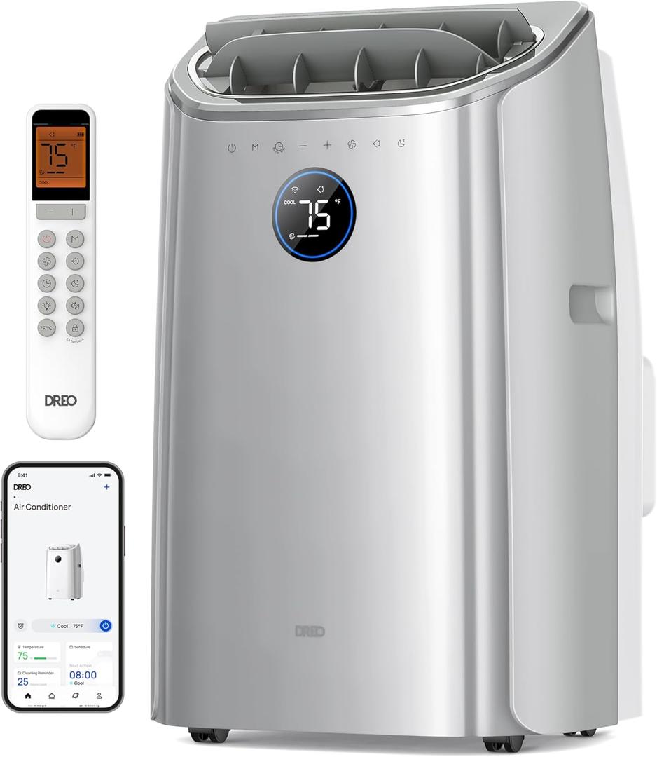 Dreo Portable Air Conditioners, 12,000 BTU AC Unit for Bedroom with Drainage-free Cooling, 46dB Quiet, APP/Voice/Remote, 24h Timer with Fan & Dehumidifier, Smart Standing AC for Room Indoors, AC515S (Gray)