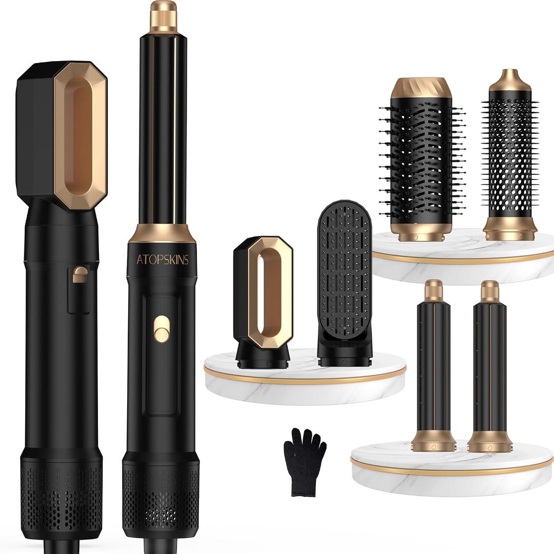 6 in 1 Air Styler Magic Hair Dryer Brush, Negative Ionic Blow Dryer Brush & 3 Heat Settings, Detachable Auto Curling & Straightening Volumizing, Frizz-Free Styling, Salon to Home Use (A-Black)