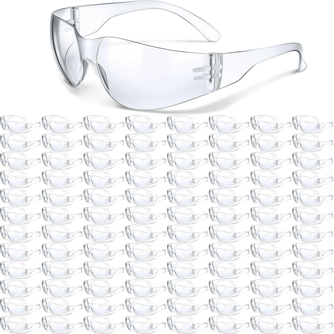 Yunsailing 100 Pack Bulk Safety Glasses Eye Protection Goggles for Women Men DIY Construction Lab (Clear Lens and Clear Frames)