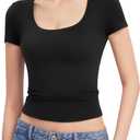 PUMIEY Women's T Shirts Short Sleeve Scoop Neck Basic Going Out Tops Fashion Slim Fit Tee Smoke Cloud Pro Collection (Medium)