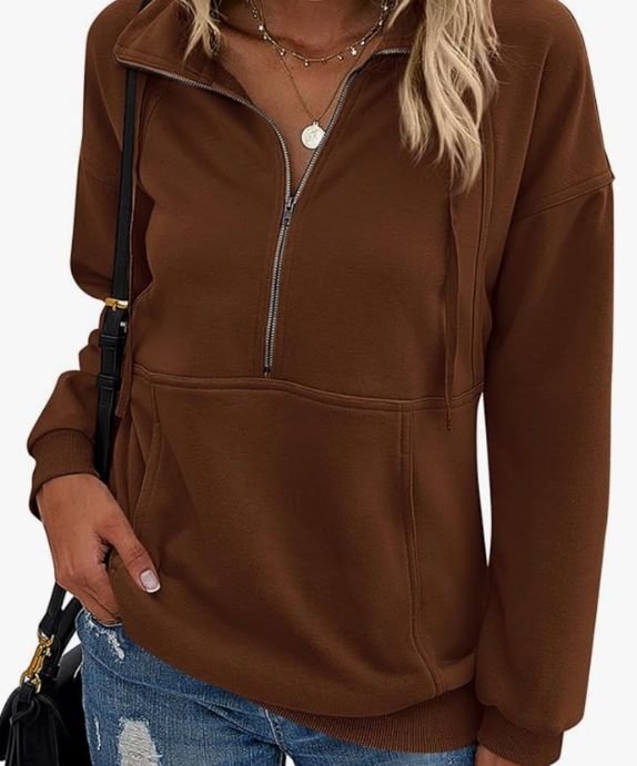 PRETTYGARDEN Women's Casual Long Sleeve Lapel Zipper Sweatshirt Drawstring Loose Pullover Tops Size XXL