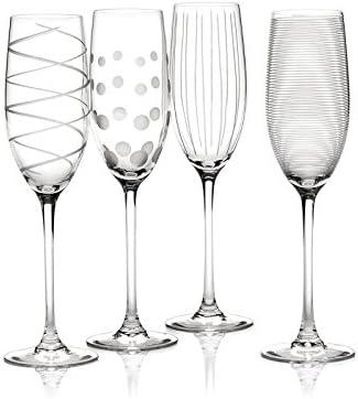 Mikasa Cheers Crystal Champagne Flutes Set, 3 Piece, Champagne Glasses with Quirky Designs, 250ml, White