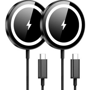 WRVVR for Apple Mag-Safe Charger 2 Pack, Magnetic Wireless Charger for iPhone 17/17 Pro/17 Pro Max/Air/16 15 14 13 12 Pro Max Plus mini,Charging Pad for Airpods Pro 3 2,Strong Magnet, Black