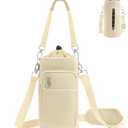 RHDZO Water Bottle Carrier Bag with Strap Insulated Water Bottle Holder with Phone Pocket and Handle 32oz 40oz 50oz Water Bottle Sleeve for Walking Hiking, Beige, Large