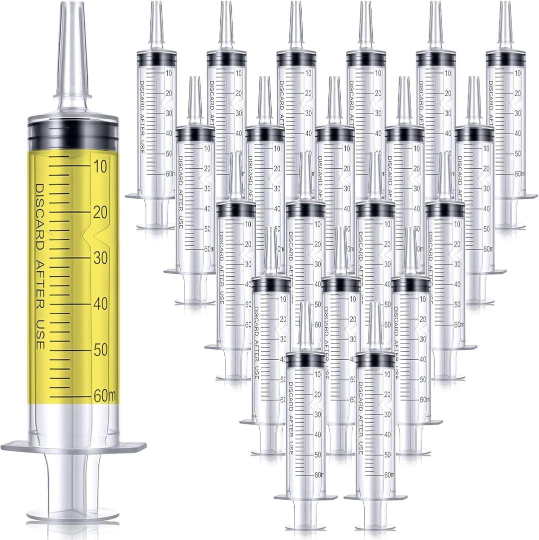 20 Pcs 60ml Syringe with Cap, Plastic Large Syringes for Liquid Individually Wrapped Measurement Syringes without Needles for Pet Feeding Scientific Labs Glue Applicator
