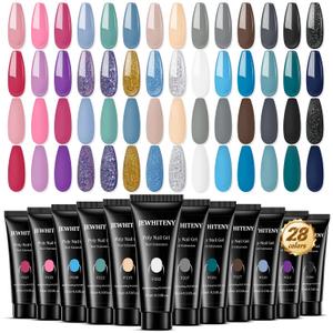JEWHITENY 28 Colors Poly Nail Gel Set - 15ml Nude Pink Brown Black Grey Blue Yellow Tones for French Manicure DIY Nail Art Salon & Home Use Holiday Gift