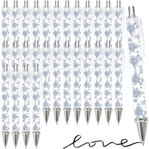 28 Pcs Blue and White Floral Ballpoint Pens - 1.00 mm Retractable Ballpoint Pens Blue Ink Writing Pens for Office Supplies Journaling Gift for Office Supplies Journaling Gift