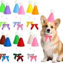 2 x 12pcs Mini Party Hat & Bow Tie Set, Assorted Color Matching Hats with Bow Ties for Dog Cat Rabbit Stuffed Animals, Birthday Costume Decorations for Puppies Kittens