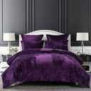 Sunshine Nicole Distressed Velvet Comforter Set, Distressed Velvet Face and Brushed Solid Microfiber Reverse, with Light Weight Soft Poly Fill, 5 Pieces Purple, King