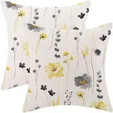 BETGINY Spring Pillow Covers 16x16 Inch 2 Pcs, Watercolor Yellow Grey Flower Leaves Decorative Throw Pillows,Plant Floral Leaf Summer Seasonal Outdoor Decor Pillowcase Cushion Cover for Couch Sofa