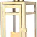 TRIROCKS Stainless Steel Decorative Lantern 12'' High Metal Candle Holder Outdoor Candle Lantern with Tempered Panels for Christmas Home Decor Living Room Parties Events Tabletop Indoor Outdoor (Gold)