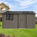 12 x 10 FT Outdoor Storage Shed, Metal Garden Tool Shed with Slooping Roof, Lockable Doors and Aluminum Frames, Easy to Assemble for Garden, Patio, Lawn, Brown