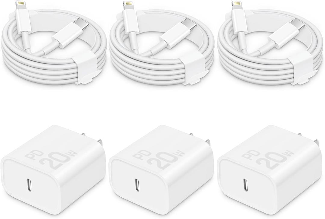 CXX Fast Charger for iPhone [3-Pack, MFi Certified], 20W USB-C PD Block with 6Ft Charging Cable Compatible with iPhone 14/13/12/11/Pro Max & iPad (White)