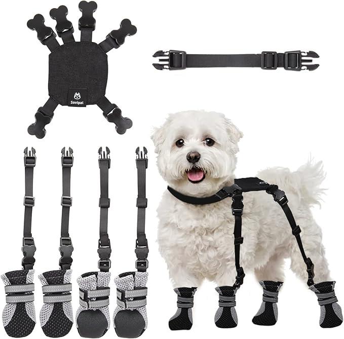 Sovipal Dog Boots with Anti-Lost Design, Buckle Straps, and Weatherproof. Dog Shoes for Small Dogs Ideal for Outdoor & Indoor Walks.