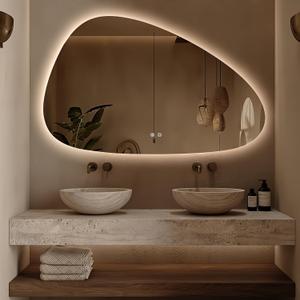 Niccy Irregular LED Bathroom Mirror, 30"x48" Asymmetrical Backlit Vanity Wall Mirrors, Light up Mirrors for Bedroom, Living Room, Modern Smart-Mirror with Anti-Fog, Dimmable, Memory Function
