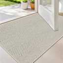ENHASIV Ultra Thin Indoor Door Mat 17"x29", Washable Door Mat Indoor Entrance, Non Slip Rubber Backing Doormat Low-Profile Inside Entryway Mat, Unique Herringbone Design Entry Mat, Khaki (FOLD)