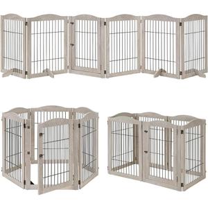 unipaws 132" Extra Wide Dog Gate and Pet Playpen, Free Standing Tall Fence with Walk Through Door, Barriers for Home, Use as Indoor Dogs Cats Pen, Rabbit Pen, Weathered Grey