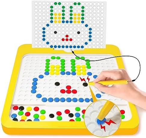 Cokzer Magnetic Drawing Board for Kids,Large Magnet Doodle Board with Dot Beads and 20 Pattern Booklets,Montessori Educational Traveling Toy for 2 3 4 5 6 Year Old Boys Girls