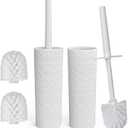 Topsky Toilet Brush & Holder Set, 2 Pack Plastic Round Barrel Loo Brush with 2 Replacement Heads, Durable for Bathroom, White