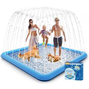 Raxurt Splash Pad, 97"- 72" Non-Slip Splash Pad for Kids and Dogs, Thickened Durable Square Dog Pool with Sprinkler Summer Outdoor Water Toys for Toddler Girls Boys Children Pet (Blue)