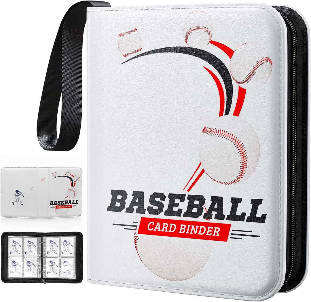 Baseball Card Binder,4 Pocket Trading Card Binder with 50 Removable Sleeves Can Hold 400 Cards, Waterproof Card Holder for Sports Cards,MTG,TCG,Game Cards (White, 400 Cards)