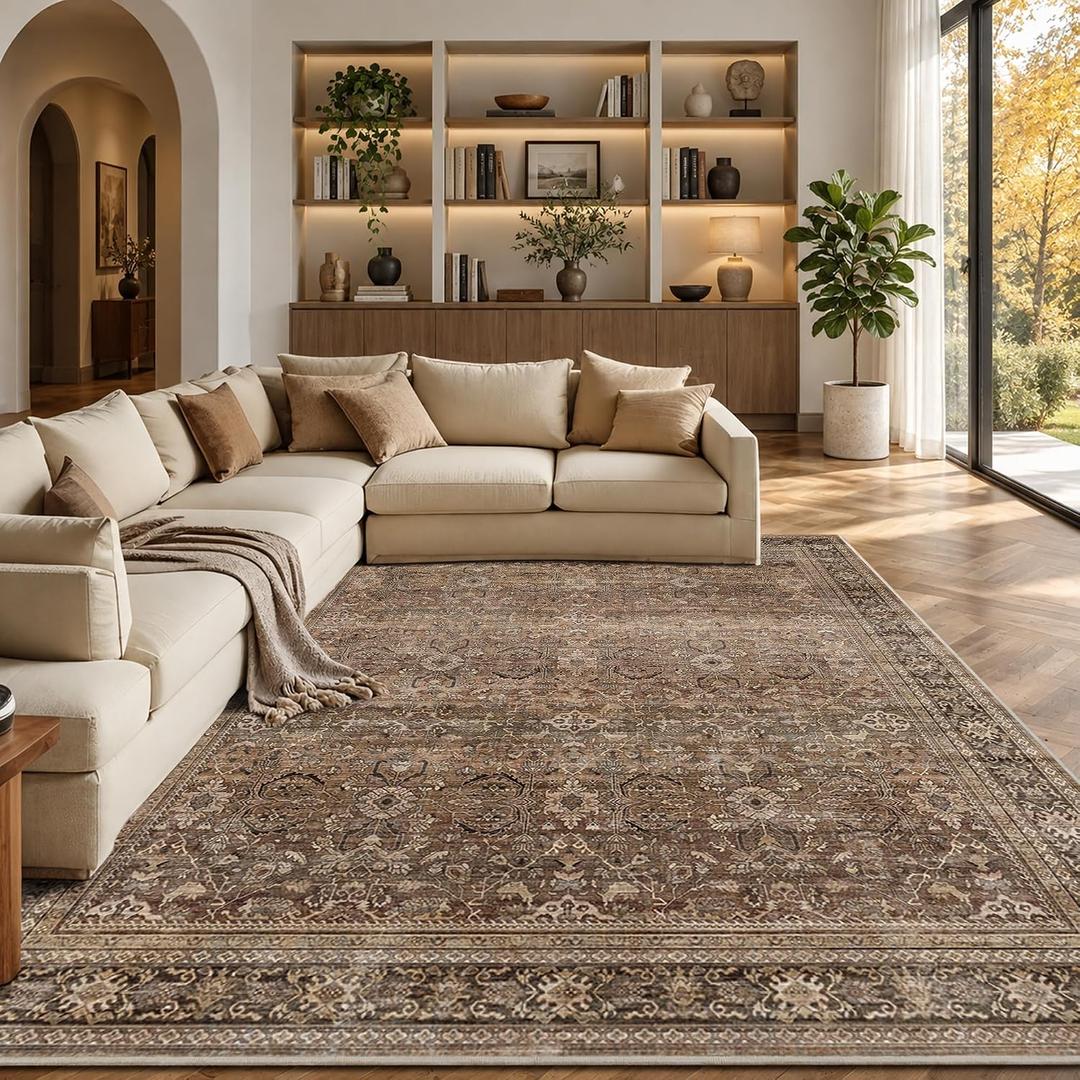 Schweek 8x10 Brown Area Rugs Washable Vintage Large Rug for Living Room
