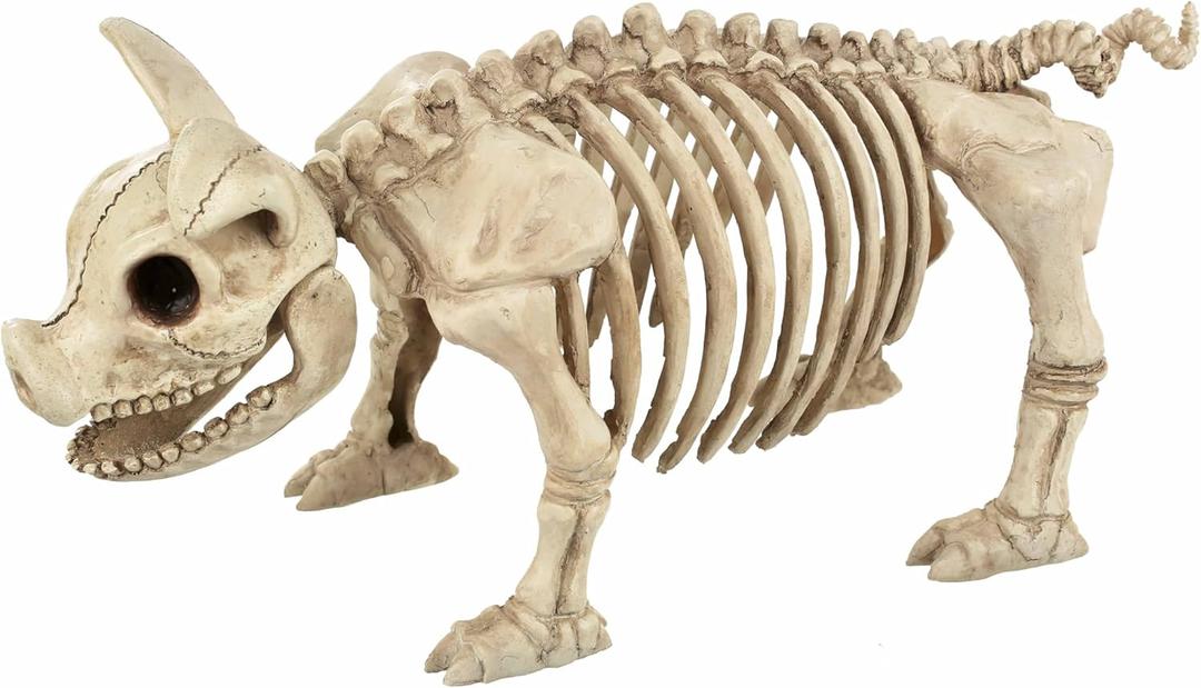 Seasons Crazy Bonez Pig Skeleton Halloween Decoration  14.75 Long Realistic Farm Animal Skeleton, Durable All-Weather Plastic Prop for Indoor & Outdoor Spooky Farmhouse Decor (Standard)