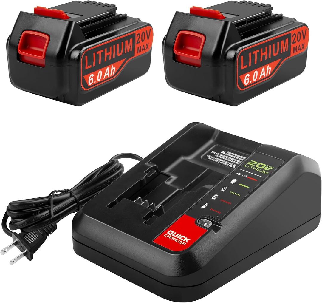 TREE.NB 2Packs 6.0Ah 20v Lithium Battery Replacement for Black and Decker with Battery Charger Compatible with LBXR20, LBXR20B, LBXR20-OPE, LBXR2020, LBXR20, LB20, LBX20, LB2X4020 Cordless Tool