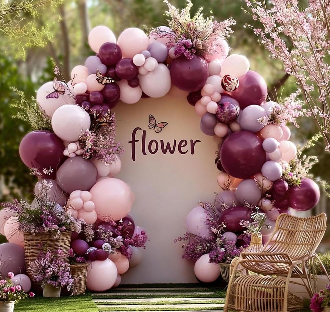Dusty Purple Pink Balloon Arch Kit Double Stuffed Dark Purple Plum Pastel Pink Lavender Mauve Balloon Garland for Birthday Butterfly Baby Shower Anniversary Wedding Bridal Shower Party Decoration
