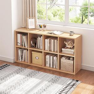 8 Cube Organizer Bookcase - Fabric Storage Bins Container, Open Shelf Simple Compartments Bookshelf, Oak