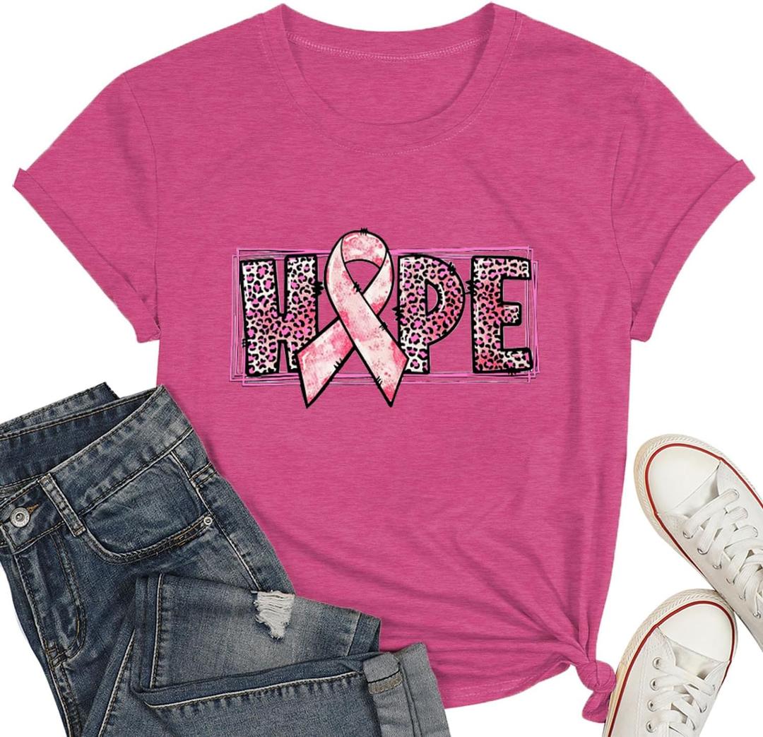 PQZ Breast Cancer Shirts for Women Cancer Awareness Tee Womens Butterfly Tee Shirt Cancer Survivor Tops (Small)