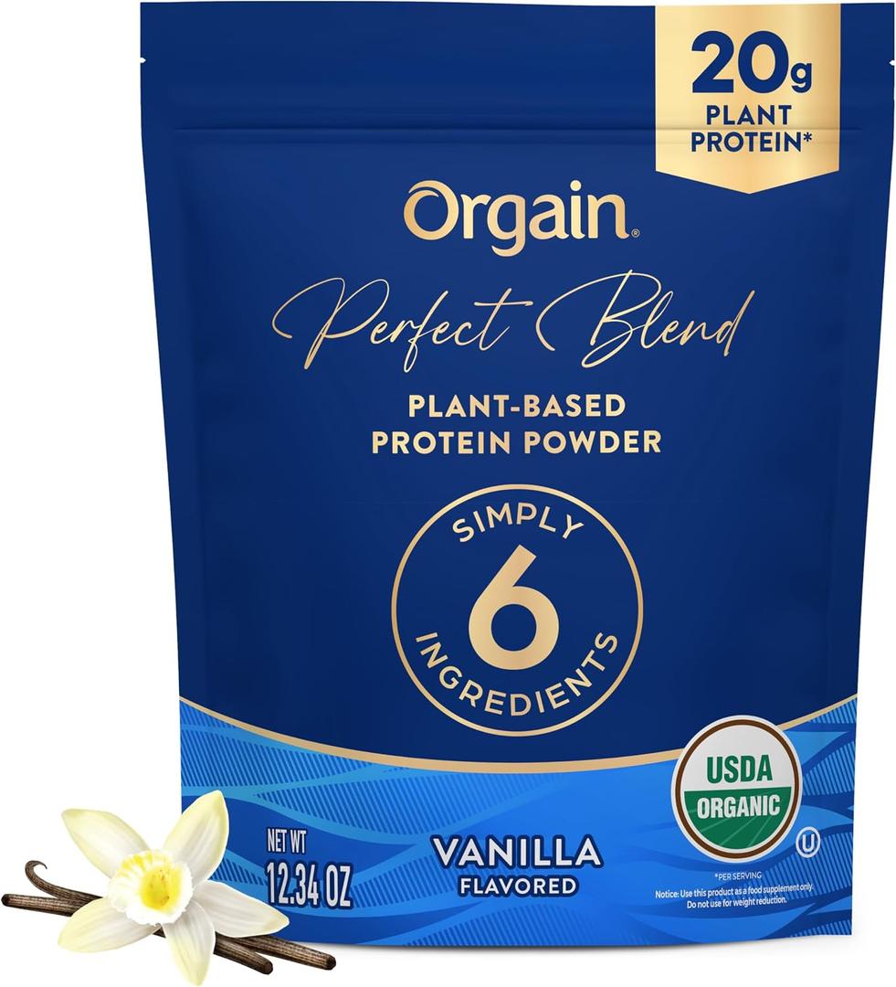 2 x Orgain Organic Vegan Perfect Blend Protein Powder, 20g Clean Plant Protein, 6 Ingredients, <1g Sugar, Gluten Free, Non-GMO; No Artificial Flavors, Stevia Extract, Dairy or Soy Ingredients- Vanilla