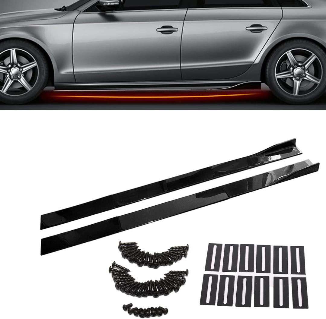 Side Skirts Extension Rocker Panel Splitter Kit Universal 86.6 Inch/2.2M Compatible with BMW Mercedes Benz Audi Lexus Infiniti Mazda & More (Black)