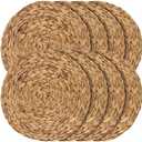 JEUIHAU Set of 8 Water Hyacinth Braided Placemat, 13 Inch Round Placemats Rattan Placemats, Natural Wicker Seagrass Rattan Placemats for Dining Table, Decoration