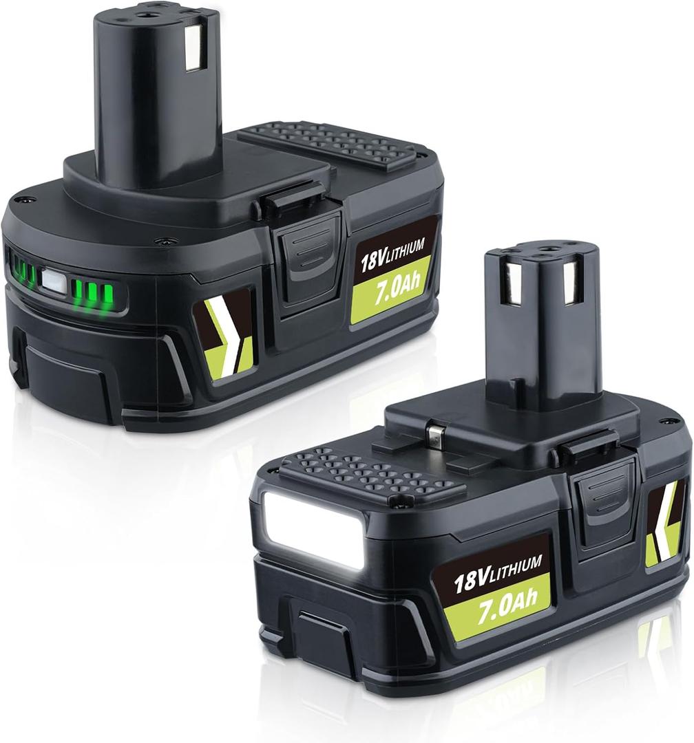 VANTTECH P108 18V 7.0Ah Li-Ion Battery Replacement for Ryobi 18 Volt Battery P107 P108 P102 P103 P104 P105 P109 P122 Cordless Power Tools Packs with LED Indicator 2Packs