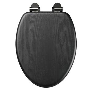 Elongated Black Slow Close Toilet Seat Support 400 lbs, Heavy Duty Wood Toilet Seat with Wood Veneer, Soft Close Lid with Chrome Hinges, Grip-Tight Bumpers, Easy Clean, Easy Install