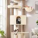 Globlazer Tall Cat Tree Tower for Large Adult Cats, Multi-Level Large 65 Inch Cat Scratching Tower with Hammock, 6 Scratching Posts, Basket and 2 Perches for Indoor Multiple Cats, F65D, Beige